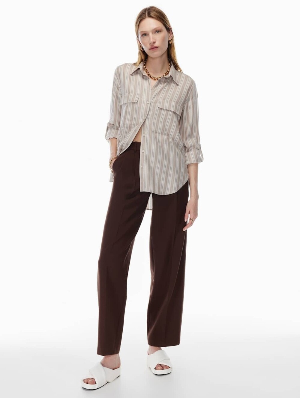 BABATON UTILITY SHIRT IN BEIGE Pinstripe Button-Front Shirt